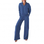 2 tk/komplekt Naiste &uuml;laosap&uuml;kste komplekt V kaelusega pikkade varrukatega avar dressipluus elastne v&ouml;&ouml;koht laia s&auml;&auml;rega dressip&uuml;ksid sportlik riietus s&uuml;gis vabaaja spordidress XXXL sinine