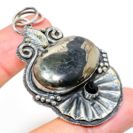 Natural Pyrite Agate,Black Spinel Stone 925 Sterling Silver Pendant 2.56 e2l95