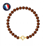 Bracelet - PERLINEA - Perles de Culture d'Eau Douce 6-7 mm Chocolat - Or Jaune 9 Cts - Qualit&eacute; AAA+