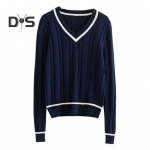 Unisex kampsun V-kaelusega pikkade varrukatega Paarid Koolivormid Lahti istuv v&auml;rvi blokeeriv disain Keeruline tekstuur Preppy stiilis kudumistopsid XL kuninglik sinine v&auml;rv