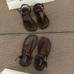 moodne suvine Rooma naiste sandaalid moodne elegantne varba vahele kinnitatav kitsa rihmaga kingad v&auml;ljas vabaaja gladiaator korterid daami sandaalid Size 35(foot 22.5cm) pruun