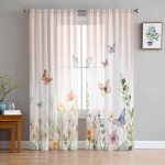 Liblikajooneline Lilleline L&auml;bipaistev Kardin Laste Magamistuppa Elutuppa Voile Aknakardinad T&uuml;llkardinad W135 x H114cm