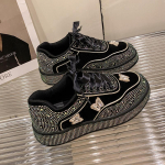 Vibu Kristall Luksuslik Naiste Korterid Tennised Platvorm Vabaaja Spordijalatsid S&uuml;gis 2024 Trend Mood Uus Paeladega Jooksud Zapatos Mujer 35 must