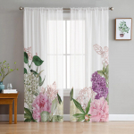 Pojengid Roosi Lilled Valged L&auml;bikumavad Kardinad Magamistoa Elutoa Kaunistamiseks Akna Kardin K&ouml;&ouml;gi T&uuml;ll Voile Organza Draperiid W135 x H115cm x1&Rod Pocket