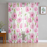 Butterfly Girl Jalgratta lill Roosa Valge Sifoonist L&auml;bipaistvad kardinad elutuppa Magamistoa kaunistamiseks Akna Voiles T&uuml;llkardin W135 x H115cm x1&Rod Pocket