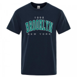 1898 Brooklyn New York USA Linna T&auml;nav Prindiga T-s&auml;rgid Meeste O-kaelusega Suurem&otilde;&otilde;dulised L&uuml;hikeste Varrukatega Suvised Puuvillased T-s&auml;rgid Hingavad T-s&auml;rgid S must