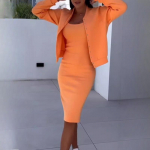 Naiste &uuml;likond Mood Vabaaja Pikkade varrukatega Mantel koos traksidega Kleidikomplekt S&uuml;gis Elegantne &Uuml;hev&auml;rviline Kommuteerimiseks Slim Peo Riietus XXXL oranž