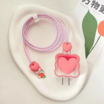 Laadija kaitsekaabli korraldaja iPhone 14 13 Pro Max 18W 20W 3D Cartoon Love Heart andmekaabli haldamise juhtme kerimiskomplekt C jaoks roosa