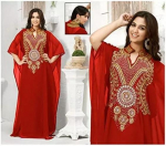 Georgette Farasha Ramazan Pikk Kaftan Abaya Maroko Pulm Dubai Punane Kleit XS punane