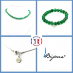 Pierres et Min&eacute;raux. Parure bijoux Bracelet Collier perles Agate verte 8 mm. Chaine en Taille personnalisable.