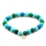 Pierres et Min&eacute;raux. Bracelet Perles Chrysocolle + Turquoise 8 mm. Fabriqu&eacute; en France.