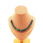 Pierres et Min&eacute;raux. Collier 20 perles Azurite Chrysocolle 8 mm. Chaine en acier inoxydable Collier femmes, hommes. Taille personna
