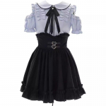 Kevadine l&uuml;hike seelik Vintage gooti volangidega miniseelikud Lolita Harajuku balli kleit Esteetiline plisseeritud kook XS sinine