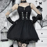 Gooti Naiste Kleit Varrukateta Pitsi Must Kehasse H&otilde;lmav Minikleidid Y2K Grunge Punk Harajuku Lolita Haldjakleit L must
