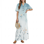 Naiste Mood Tr&uuml;kiga &Ouml;&ouml;s&auml;rk Koduriided L&uuml;hikeste Varrukatega Taskutega &Ouml;&ouml;s&auml;rk Pikk Kleit L tumeroheline v&auml;rv