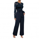 Naiste pikkade varrukatega pitsist pidulik jumpsuit k&otilde;rge v&ouml;&ouml;kohaga laia s&auml;&auml;rega p&uuml;ksid romper v&ouml;&ouml;ga suvine &uuml;hes t&uuml;kis kombinesoon M tumesinine v&auml;rv