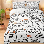 Halloweeni tekikoti komplekt Halloweeni teema Mugav voodipesukomplekt Digitaaltr&uuml;kk Ruuduline muster Armas kummitus K&otilde;rvits &Uuml;ks tekikott EU Single 90x200cm black