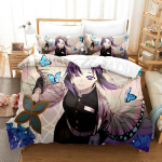 Kochou Shinobu Voodipesukomplektid Anime Demon Slayer Tekk Voodikate Tekikott Padjap&uuml;&uuml;r &Uuml;heinimese Kaheinimese Suur Kuningas Teismeliste Kingitused EU Single 135x200cm