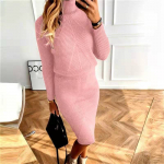 Naiste roosa k&otilde;rge kaelusega kootud kleit elegantne pikkade varrukatega liibuv kampsunkleit XL roosa