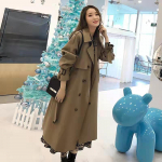 Kahe rinnaga pikad mantlid vabaaja v&ouml;&ouml;ga Korea jakid, vabad naiste mood tuulejope XS tume khaki v&auml;rv
