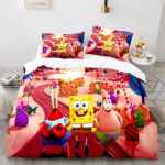 Multikas Animes SpongeBob Voodipesu Komplekt 3D Prinditud Patricks Squidwards Tekikott Tekikoti Kate Padjap&uuml;&uuml;r Voodikomplekt T&auml;is Suurus Queen King Suurus 135x200cm 2pcs