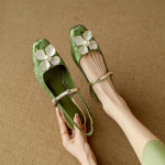 Retro ruudukujulise peaga lillepandlaga rihmaga uued naiste sandaalid 2025 suvi slingback keskmise kontsaga kontori- ja karj&auml;&auml;r kingad Sandalias Mujer 34 roheline