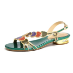 Moodsad Suvised Uued Nahast Naiste Sandaalid Kivist Madala Kontsaga Sandaalid Lameda P&otilde;hjaga Varbavaheline Paks Konts Lilled Luksuslikud Sandaalid Kingitus 40(Foot 25cm) beige