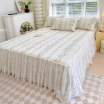 Prantsuse pastoraadiga tr&uuml;kitud tepitud voodi seelik, pits tikitud paks voodikate tolmukindel voodipesu puuvillase libisemisvastase voodilinaga 150x200cm bed skirt