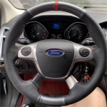 Ford Focus 3 2012 C-MAX 2011 KUGA Escape 2013-2016 jaoks K&auml;sit&ouml;&ouml;na &otilde;mmeldud libisemiskindel s&uuml;siniknahast autojuhtimiskangi kate 1