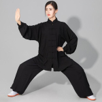 Naiste meeste pehme puuvillase joonega Tai Chi &uuml;likond Kung Fu Wushu v&otilde;itluskunstide vormiriietus Wing Chun jakkp&uuml;ksid M must