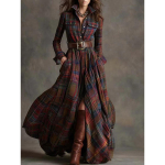 Prantsuse Retro Ruuduline Tr&uuml;kis L&otilde;hikuga Pikad Kleit Naistele Elegantne Mahak&auml;&auml;natav Krae N&ouml;&ouml;biga Maxi Kleit S&uuml;gis Pikk Varrukas Taskuga Boho Kleit S