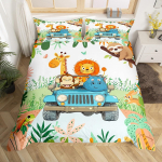 Armas Multikoomikiloomade Voodipesukomplekt &Uuml;heinimeseKawaii Elevandi L&otilde;vi Prindiga Tekikate Laste Poiste Magamistoa KaunistusBoho Puude Tekikate EU Single(135*200cm)3pcs