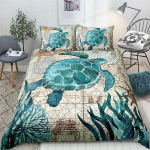 Merikilpkonna Voodipesu Ookeani Tekikoti Komplekt T&uuml;rkiissinine Vahemere Stiil Mereteemaline Ookeani Pol&uuml;ester Voodipesu Komplekt Kuninganna Kuningas &Uuml;heinimese Suurus EU single(135x200cm)