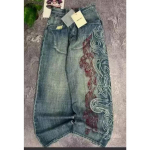 FlowStreet Y2K Retro Ameerika L&otilde;dvad Teksap&uuml;ksid Naistele Laigulise Totemiga Prindiga L&otilde;dvad P&uuml;ksid Mood Hip Hop Trend Paar Ameerika Sirge S&auml;&auml;rega P&uuml;ksid S