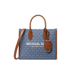 Michael Kors MK Mirella Vintage Denim Monogrammiga Tr&uuml;kitud &Uuml;lemise T&otilde;mblukuga Kandekott Naiste kandekott Denim-Sinine 35F2G7ZC1J-DENIM-MULTI Small