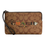 Coach Signature Kanvas Halloweeni Randmepaelaga T&otilde;mblukuga Rahakott, Pruun, Hirmutav K&otilde;rvitsa Kummituse Kassiga Tr&uuml;kis, Disainer Sidur Igap&auml;evaseks ja P&uuml;hadeks C6037-IMOUC Basic Set (Bag+Dust Bag)