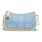 Coach Swingeri &otilde;lakott, Signature Denim, Valge nahast tepitud &auml;&auml;r, Kuldne kett, Naiste k&auml;ekott, Vabaaja igap&auml;evane reisimine, Ostlemine C5016-B4SUX Basic Set (Bag+Dust Bag)