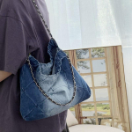 Denim pr&uuml;gikoti stiilis naiste moodne ketiga &otilde;lakott suure mahutavusega pestud k&auml;ekott helesinine v&auml;rv
