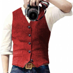 Meeste s&uuml;gis- ja talvised V-kaelusega &uuml;likonnad Vest kalasabast tviidist Slim Fit vest vabaaja klassikaline pidulik &auml;ri pulmapeigmeestele XS punane