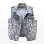 Moodnepitshelmedenimest naistele kevadine varrukateta jakk moodne lai vintage teksap&uuml;ksist vest trend R359 XS helesinine v&auml;rv
