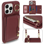Nahast Ristkorraldaja Rahakott &Uuml;mbris iPhone 15 14 13 12 11 Pro Max XS X XR jaoks Kaitsekate R&otilde;ngashoidja T&otilde;mblukuga Kaardihoidja Kott For iphone 13pro veinipunane v&auml;rv