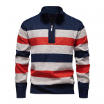 Meeste kootud kampsun v&auml;rviplokkidega, lukuga, poolkrae, pullover, pikkade varrukatega, poollukuga, vabaaja pullover M