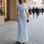 Naiste moekas vabaaja peokleit elegantse volditud kraega kleit XL