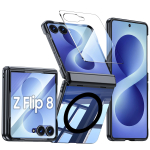 Samsung Galaxy Z Flip 8 kaitse&uuml;mbris t&auml;ieliku liigendkatte, magnetilise hoidiku ja p&otilde;rutuskindla disainiga - Sinine must
