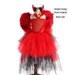 T&uuml;drukute kuradist n&otilde;ia tuutukleit koos sarvede, tiibade, v&otilde;lukeepi, punase-musta tagumikukujulise osaga Halloweeni kost&uuml;&uuml;m Laste cosplay karnevalipeo kleidid S(2-3T) red