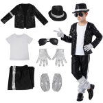 Michael Jacksoni 7-osaline poiste Halloweeni kost&uuml;&uuml;mikomplekt - Retro rollim&auml;ngupeo riietus L white