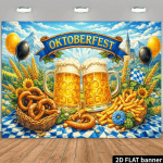 2D lame M&uuml;ncheni Oktoberfest teemaline taustakangas, pildil on sinine b&auml;nner kirjaga OKTOBERFEST 118&times;59inch/300*150cm