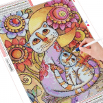 Teemantmaal T&auml;isruudukujuline lillemosaiik Cat Home Decor Pilt 20X30CM