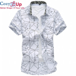 Cozy Up Suvine uus meeste s&auml;rk Moodne ruuduline tr&uuml;kiga Meeste vabaaja l&uuml;hikeste varrukatega s&auml;rk Suure suurusega br&auml;ndi meeste riided M tumesinine