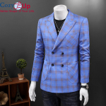 Hubane stiilne kaherealine meeste taevasinine ruuduline bleiser meestele vabaaja ruuduline Terno Masculino sale S taevasinine v&auml;rv